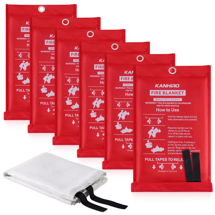 kanhiro Fire Blanket Emergency for Home Kitchen - Fiberglass Fire Suppression Blanket Great for School, Fireplace, Grill, Car, Office, Warehouse (6 Pack, 39 in X 39 in)