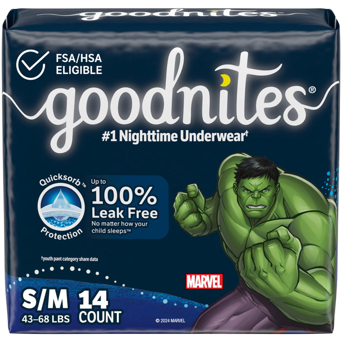 Goodnites Boys' Nighttime Bedwetting Underwear, Size S/M (43-68 lbs), 14 Ct, Packaging May Vary