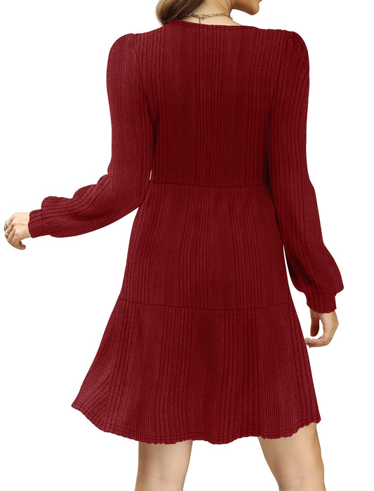 Christmas Dresses for Women Long Sleeve Flowy Winter Dress 2024 Red M