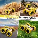 QUNREDA Remote Control Car, RC Car Toys for 6-12 Year Old Boys, Off Road RC Stunt Car 4WD 360° Rotating Remote Control Car for Kids, Boys Girls Gifts for Birthday, Christmas Yellow