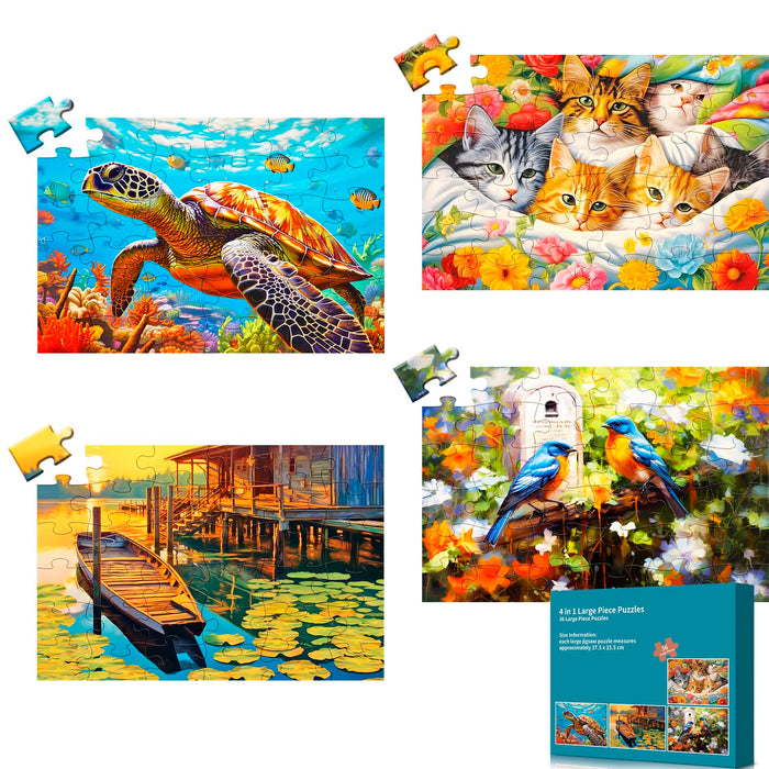 mjyphdm 4 Packs 36 Piece Large Jigsaw Puzzles for Elderly Dementia, Alzheimer's Products Activities, Easy Puzzles Cognitive Games Activities for People with Dementia