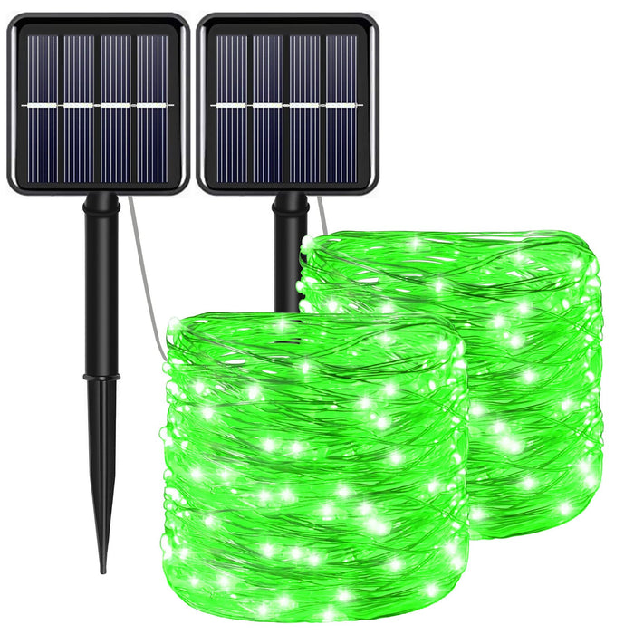 YAOZHOU Green Christmas String Lights Solar Powered Outdoor Waterproof, 2 Pack Each 100LED 8 Modes Copper Fairy Lights for Garden, Patio, Fence, Balcony