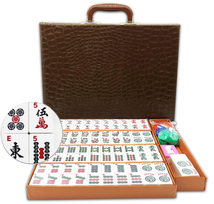 American Mahjong Game Set 166 White Engraved Tiles for Western Mah Jong, Mah jongg Play with Traveler Size Carrying Case, Dices, Chips, Manual,Win indicator. / Racks and Pushers not included