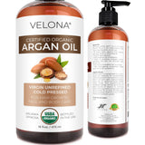 velona Argan Oil USDA Certified Organic - 16 oz (With Pump) | 100% Pure and Natural | Morocco Oil | Stimulate Hair Growth, Skin, Body and Face Care | Nails Protector