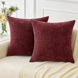 MIULEE Pack of 2 Christmas Wine Red Couch Throw Pillow Covers 18x18 Inch Soft Chenille Pillow Covers for Sofa Living Room Solid Dyed Pillow Cases