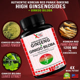 Korean Red Panax Ginseng & Ginkgo Biloba - 120 Vegan Capsules