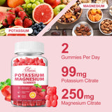 Potassium Magnesium Gummies Potassium Citrate 99mg Magnesium Citrate 250mg Magnesium Potassium Complex Supplement, Immune Support, Leg Cramps Muscle Health, 60 Raspberry Gummies 2 Pack