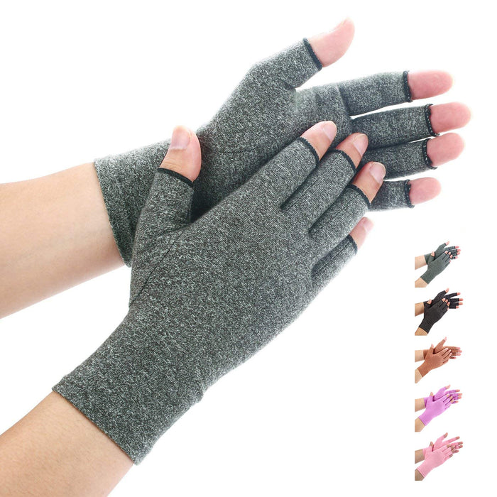 Duerer Arthritis Compression Gloves Women Men for RSI, Carpal Tunnel, Rheumatiod, Tendonitis, Fingerless Gloves for Computer Typing and Dailywork (Gray, S)