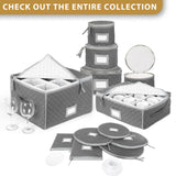 Fine China Storage - Set of 4 Quilted Cases for Dinnerware Storage. Sizes: 12" - 10" - 8" and 7" Wide - Gray - 48 Felt Plate Separators Included