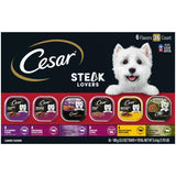 CESAR Adult Wet Dog Food Classic Loaf in Sauce Steak Lovers Variety Pack with Real Meat, 3.5 oz. Easy Peel Trays, Pack of 36