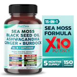 PEAKPURY Sea Moss 6000mg Black Seed Oil 4000mg Ashwagandha 3000mg Ginger 1000mg Burdock 3000mg Bladderwrack 2000mg - Immunity Support - Made in USA