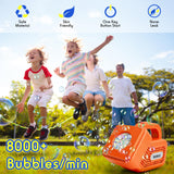 Bubble Maker for Kids, Durable and Portable Automatic Bubble Machine, Automatic 20000+ Bubble Machine for Christmas, Parties, Suitable for Indoor and Outdoor, orange Fansteck