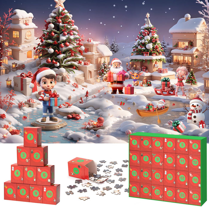 2024 Christmas Advent Calendar Puzzle 1008 Piece Christmas Countdown Calendar Jigsaw Puzzle, Holiday Santa Puzzle for Adults Kids, Gift for Boys and Girls (Lake)