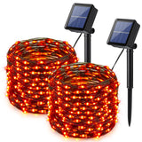 Lomotech 2 Pack Solar Halloween Lights, Total 66ft 200LED Orange Halloween Fairy Lights Waterproof 8 Modes Twinkle Lights Outdoor for Halloween Party DIY Decoration Black Wire