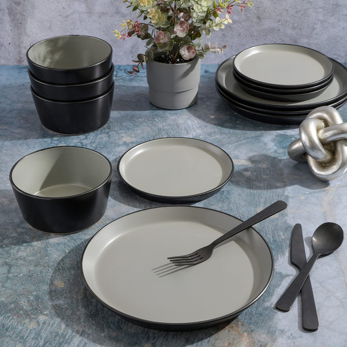 Gibson Soho Lounge Sofia Coupe Stoneware Dinnerware Set, Service for 4 (12pcs), Grey