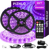 PIZHLO 66ft Dimmable Black Light Strip & Remote, 1200 LEDs 12V Flexible LED Blacklight Strip, 20m LED Ribbon, Non-Waterproof Black Lights for Glow Party Birthday Halloween Christmas Party Body Paint