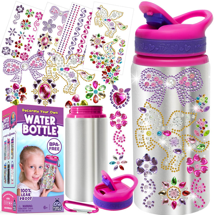 PURPLE LADYBUG Decorate Your Own Water Bottle Kits for Girls - 5 6 7 8 Year Old Girl Gifts, Girl Birthday Gift, Arts and Crafts for Kids Ages 6-8 Girls Water Bottles for School Girls Christmas Gifts