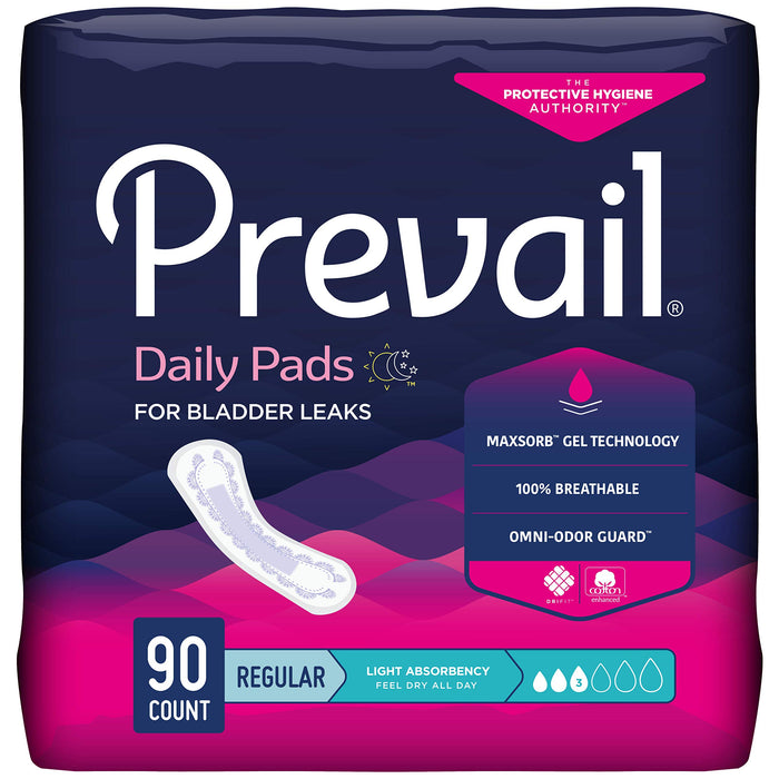 Prevail Proven - Prevail Incontinence Bladder Control Pads - Bladder Leak Pads - Light Absorbency, Regular, 90 Count (3 Packs of 30)