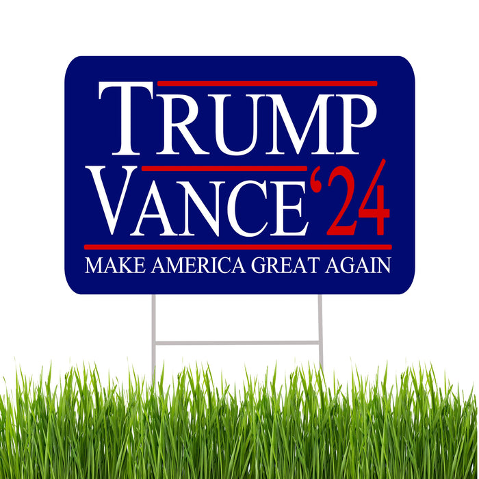 Trump JD Vance 2024 Yard Sign With H Stake Double Sided For President Donald Trump Republican Conservative Blue