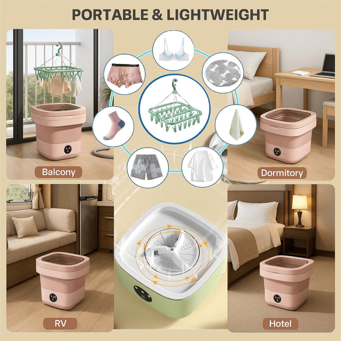 Portable Washing Machine 16L Foldable Mini Washer with Spin Basket, Drying Rack&Drainage Pipe – Compact Collapsible Laundry Set for Small Clothes, Space-Saving Washer for Apartments, Dorms, Travel&RV