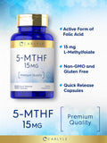 Carlyle 5-MTHF Supplement 15mg | 100 Capsules | L-Methylfolate | Non-GMO, Gluten Free | Premium Quality