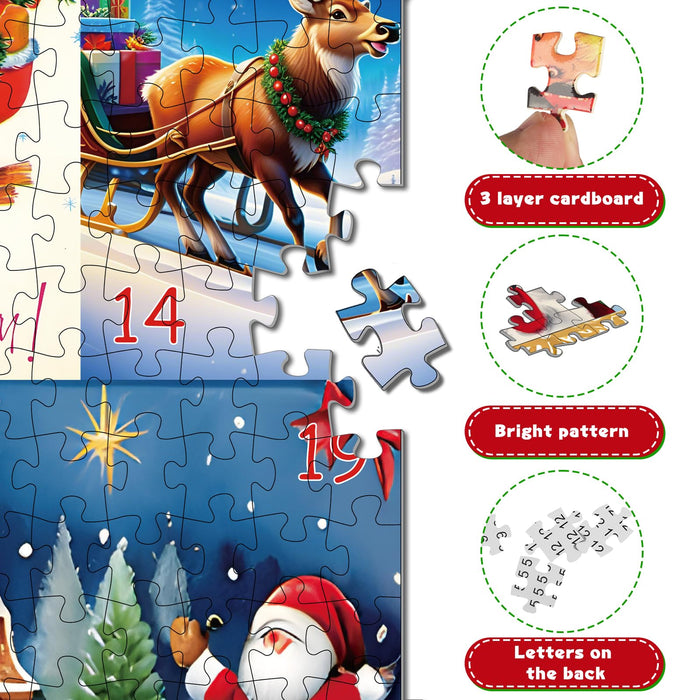 Advent Calendar 2024 Christmas Jigsaw Puzzle - 24 Days Christmas Countdown Calendar Gifts for Kids Teens Adults Girls Boys - 24 Boxes 1008 Pieces Xmas Jigsaw Puzzle Holiday Countdown Gift for Adult