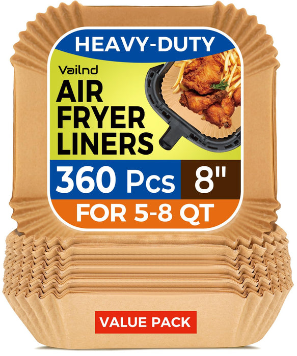 360 Pcs Air Fryer Liners Disposable, 8" Square Air Fryer Paper Liners, Unbleached Parchment Paper for Air Fryer Basket, Non-Stick & Leakproof Baking Liner for Microwave Oven Pan