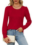 OFEEFAN Womens Long Sleeve Shirts Fall Tops Trendy Pleating Christmas Tunics or Tops to Wear with Leggings Blouse Red L