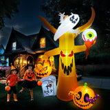 OurWarm 8FT Scary Tree Halloween Inflatables Outdoor Decoration, Blow Up Yard Halloween Decor Inflatable Tree with Ghost, Pumpkin, Tombstone and Eyeball for Garden, Lawn, Halloween Party Decorations