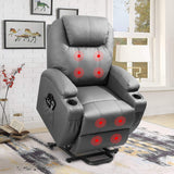 Flamaker Power Lift Recliner Chair PU Leather with Massage for Elderly Ergonomic Lounge Chair Classic Single Sofa with 2 Cup Holders Side Pockets Home Theater Seat (Leather, Gray)