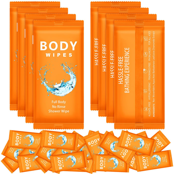 Treela 300 Pcs Large Body Wipes Individually Wrapped Bath Wipes for Adults Bathing No Rinse Shower Wipes Bulk Deodorant for Homeless Personal Cleansing Wipes for Travel Gym(Orange, 7.09" x 9.84")