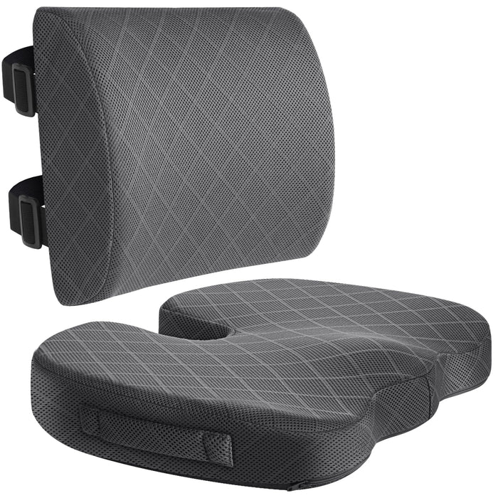 TushGuard Back&Seat Cushion, Car Seat Office Chair Cushions, Sciatica & Back Coccyx Tailbone Discomfort Easing Chair Pad, Memory Foam Lumbar Support Pillow for Desk, Wheelchair, Driving (Grey)