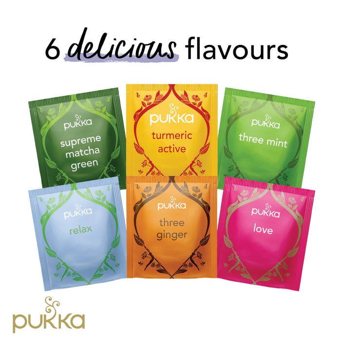 Pukka Tea Organic, Herbal Tea Sampler For Everyday Wellness, Best for Birthdays, Anniversaries & Holidays, 90 Tea Bags, 6 Flavors