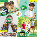 Dinosaur Kids Camera for Boys Girls, Toddler Digital Selfie Camera with Cute Protective Cover and 32G SD Card, Christmas Birthday Gifts Toys for 3 4 5 6 7 8 9 10 11 12 Years Old Little Girls and Boys