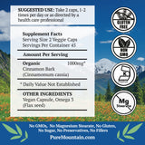 Pure Mountain Botanicals Cinnamon Capsules - Kosher Vegan Pills with 1000mg of Organic Cassia Cinammon Bark Supplement