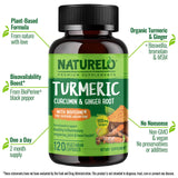 Naturelo Turmeric Curcumin with Black Pepper & Ginger - Plant-Based Capsules for Joint Support