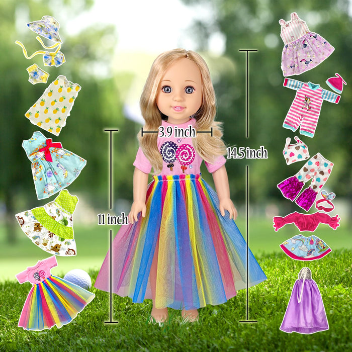 WONDOLL 10-Sets Doll-Clothes for American-14-inch-Dolls - Compatible with 14.5-inch-Dolls Handmade Clothes and Outfits Accessories Christmas Birthday Gift for Little Girl