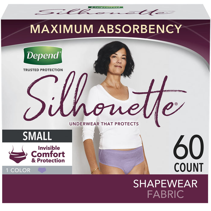 Depend Silhouette Adult Incontinence and Postpartum Underwear for Women, Small, Maximum Absorbency, Purple, 60 Count, Packaging May Vary