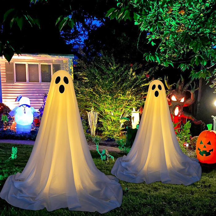DAZONGE 2 Packs Halloween Decorations Outdoor, Spooky Ghost Halloween Decor with String Lights Battery Operated, Easy to Assemble Ghost Decorations for Front Porch Yard
