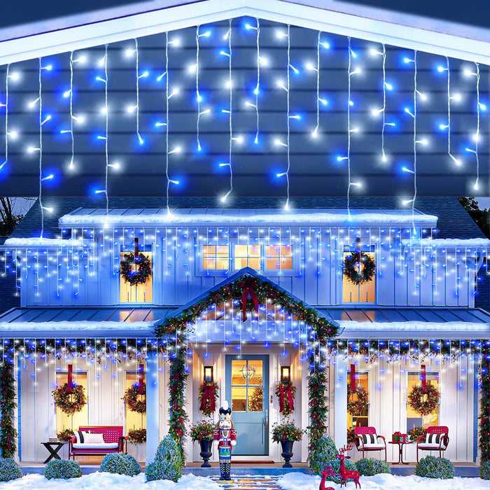 66ft Blue and White Christmas Lights, 640 LED Icicle Lights for Outside House Clear Wire Connectable Twinkle Lights with 8 Modes Timer Waterproof for Window Party Tree Holiday Patio Yard Home Decor