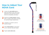 NOVA Designer Walking Cane with Offset Handle, Lightweight Adjustable Walking Stick with Carrying Strap, “Maui Flowers” Design