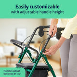 Medline Steel Rollator Walker for Adult Mobility Impairment, Green, 350 lb. Weight Capacity, 8” Wheels, Foldable, Adjustable Handles, Rolling Walker for Seniors