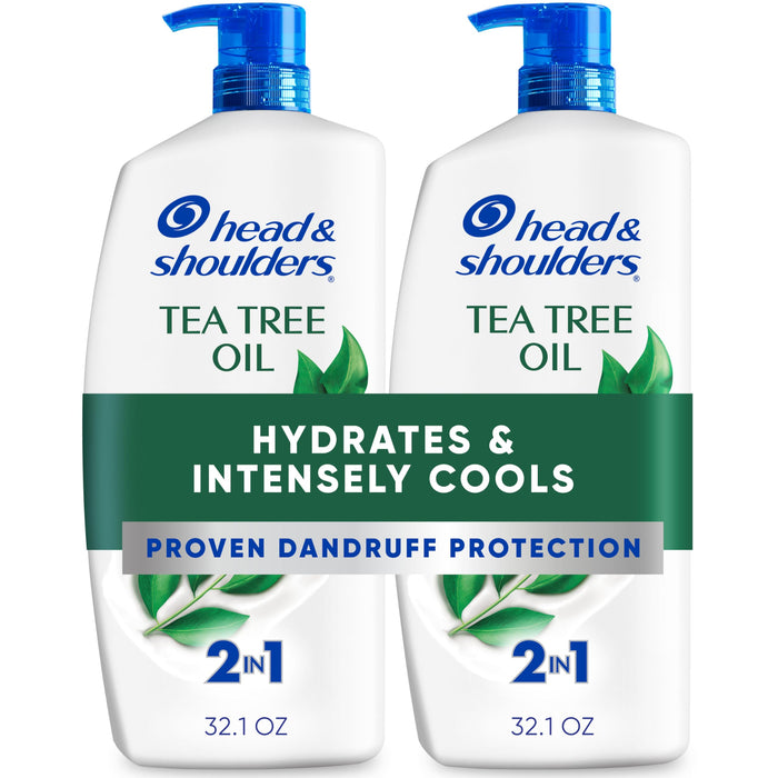 Head & Shoulders Anti-Dandruff Shampoo and Conditioner with 1% Pyrithione Zinc, Tea Tree Oil 2-in-1 Twin Pack, Tea Tree Shampoo with Cooling, Refreshed Scalp, 32.1 fl oz Each