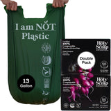 HOLY SCRAP! Large Compostable Trash Bags - 10-13 Gallon, 100 Pack, 100% Plastic-Free Decomposing Easy-Tie Trash Can Bags & Liners, Thick Kitchen, Bathroom & Backyard Bin Bags for Food & Green Waste