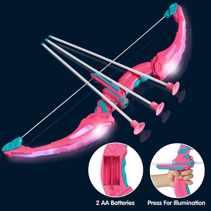 JOYIN Pink Bow and Arrow Set for Girls, LED Light Up Archery Toy Set with 9 Suction Cup Arrows, Target & Arrow Case, Christmas Indoor Outdoor Activity Toy for Kids Girls Ages 3-12