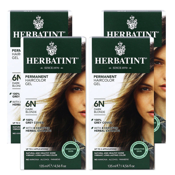 Herbatint Permanent Haircolor Gel, 6N Dark Blonde, Alcohol Free, Vegan, 100% Grey Coverage - 4.56 oz (4 Pack)