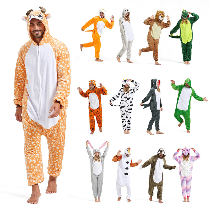 SISKIN Animal Onesie Adult - Deer Halloween Costumes for Women Men Couples Halloween Pajamas Cosplay Animal Onesies S