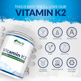 Vitamin K2 MK 7 200mcg - 365 Vegan Tablets (not Capsules) - 1 a Day - 1 Year Supply - High Strength VIT K2 Menaquinone - Made in The UK - Nu U Nutrition