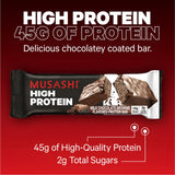 MUSASHI High Protein Bar, 45g Protein, 2g Total Sugars, Milk Chocolate Brownie, Post Workout and Protein Snack On The Go, 12 Pack of 3.2oz (90g) Bars