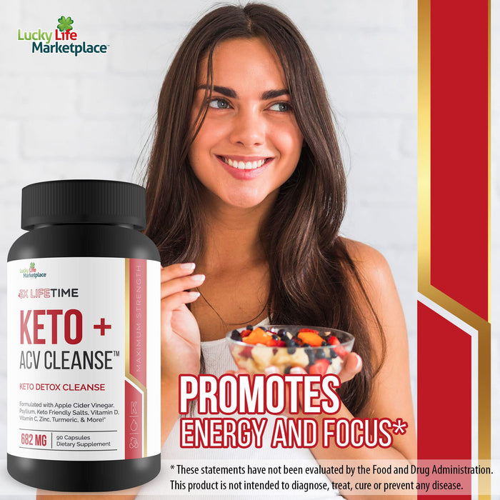 3X Lifetime Keto + ACV Cleanse - Keto Detox Cleanse for Full Body Cleansing - 90 Day Supply - Help Reduce Belly Bloat w/Psyllium Digestive Support - Promote Energy & Focus - Keto Detox Cleanser